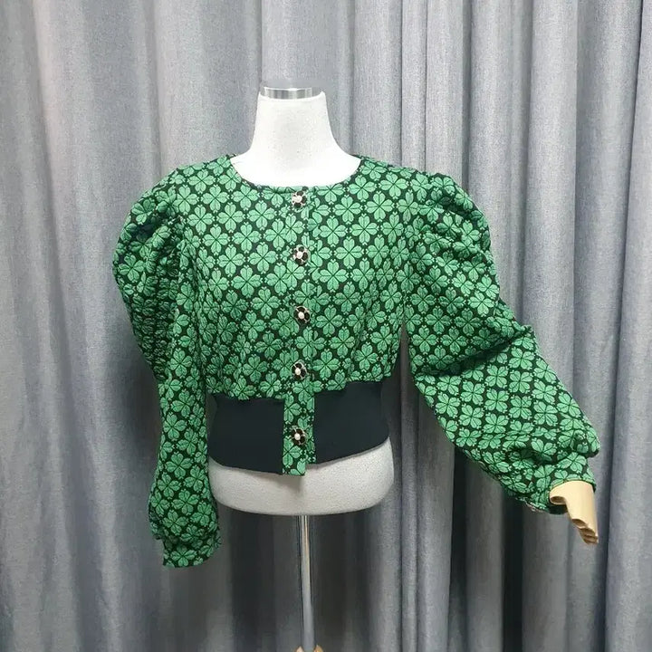[BUNJANG] Jewel Button Puff Sleeve Cardigan / 보석단추 퍼프 가디건