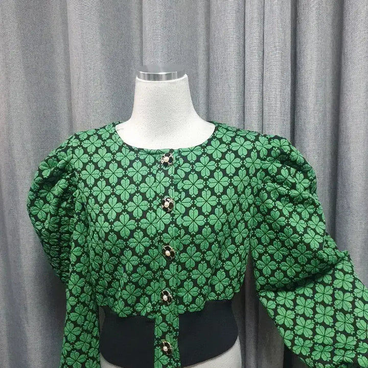 [BUNJANG] Jewel Button Puff Sleeve Cardigan / 보석단추 퍼프 가디건