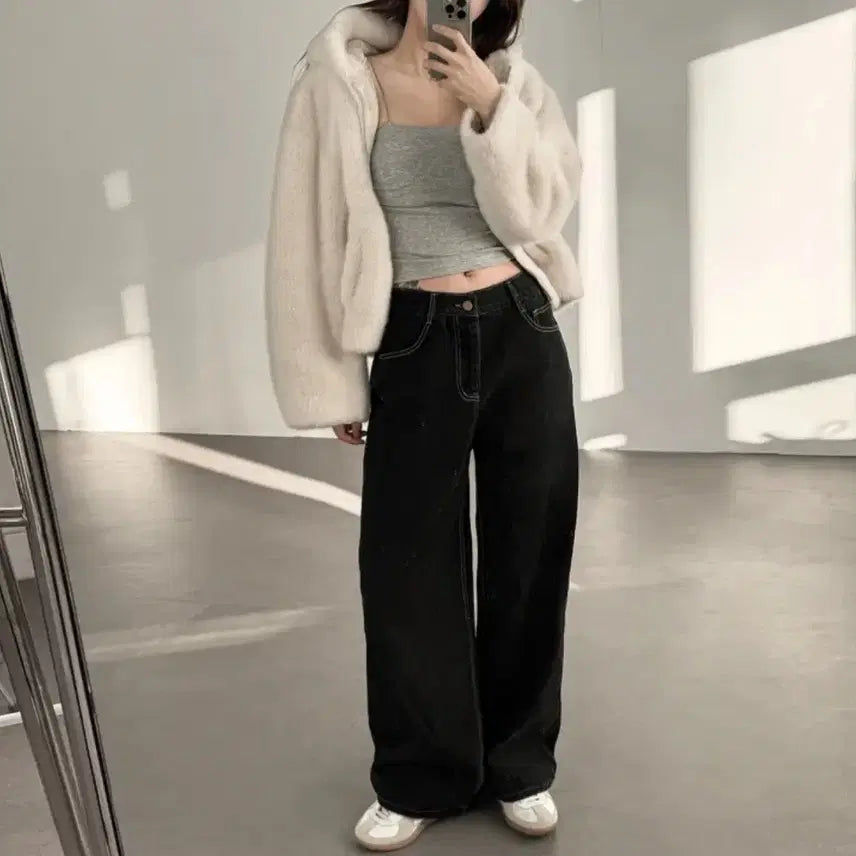 [BUNJANG] Black Wide Denim Pants / 블랙 와이드 데님 흑청 팬츠