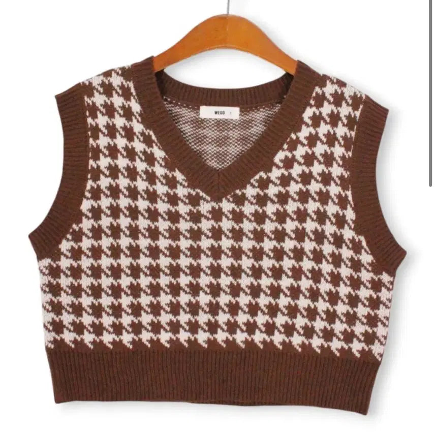 [BUNJANG] WEGO Houndstooth &amp; Jun and Rope Check Knit Vest Set / WEGO 하운드투스 크롭 니트 베스트 + Jun and Rope 체크 니