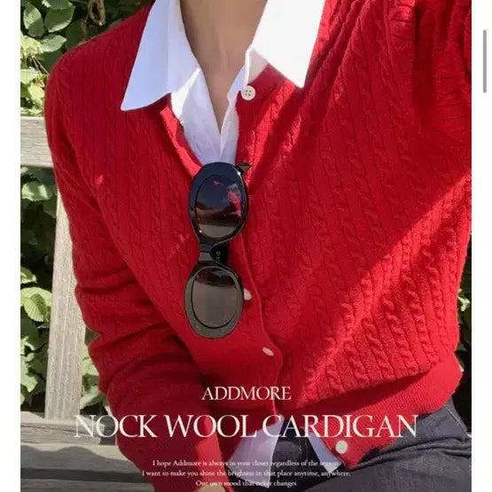 [BUNJANG] Addmore Red Cable Knit Cardigan / [애드모어] 레드 가디건/ 레드 꽈배기 가디건