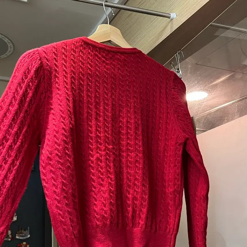 [BUNJANG] Addmore Red Cable Knit Cardigan / [애드모어] 레드 가디건/ 레드 꽈배기 가디건