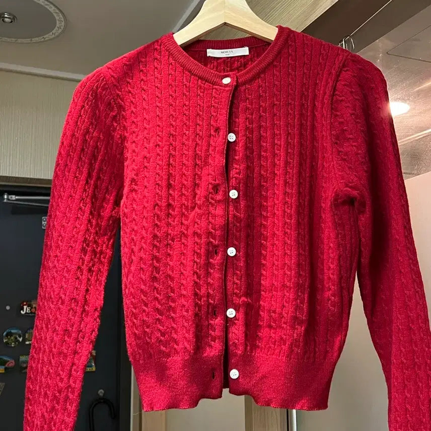 [BUNJANG] Addmore Red Cable Knit Cardigan / [애드모어] 레드 가디건/ 레드 꽈배기 가디건