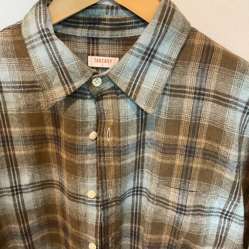 [BUNJANG] Vintage Brown/Blue Plaid Shirt / 빈티지 브라운/블루 체크 남방