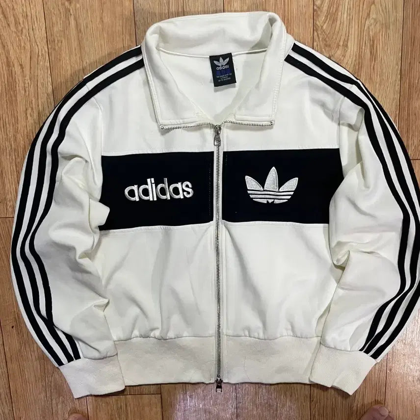 [BUNJANG] Adidas White Black Track Top Zip Jacket / 아디다스 화이트 블랙 트랙탑 져지 집업 자켓 대장