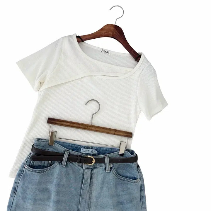 [BUNJANG] Slit Detail Short Sleeve T-shirt / 교신안함)사선 슬릿 반팔 티셔츠-2컬러