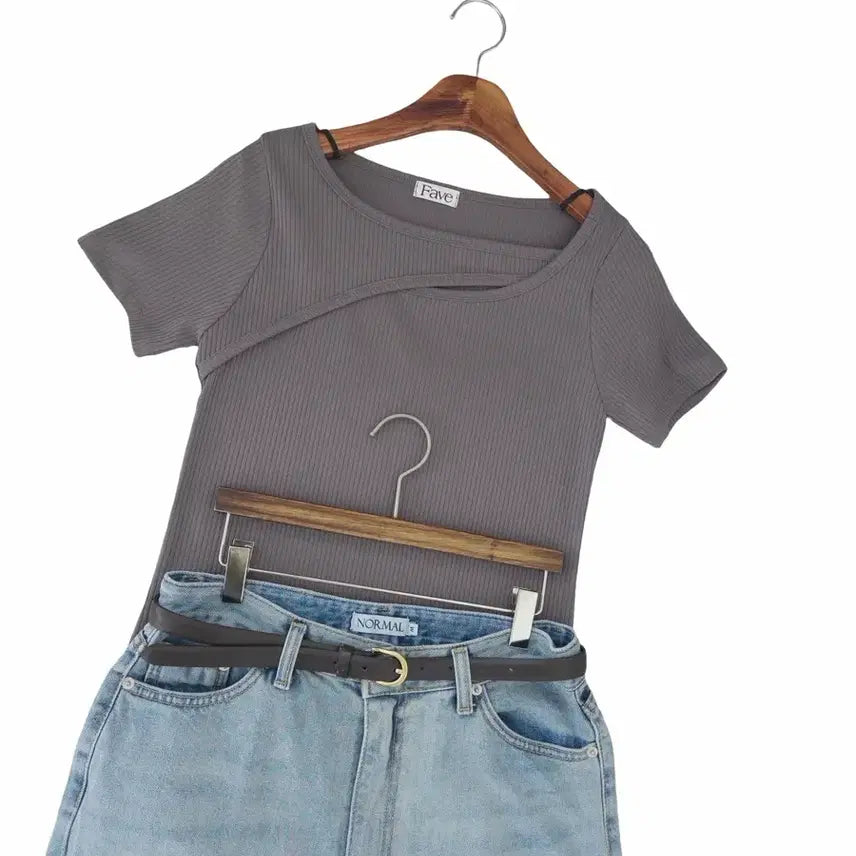 [BUNJANG] Slit Detail Short Sleeve T-shirt / 교신안함)사선 슬릿 반팔 티셔츠-2컬러