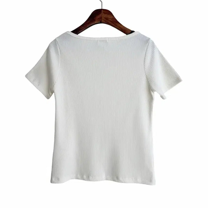 [BUNJANG] Slit Detail Short Sleeve T-shirt / 교신안함)사선 슬릿 반팔 티셔츠-2컬러