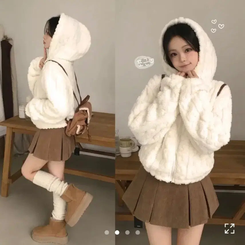 [BUNJANG] Avely Fleece Hoodie Jacket / 에이블리 극세사처럼 부드러운, 케이블 밍 크 후리스 아방핏 후드집업 점퍼