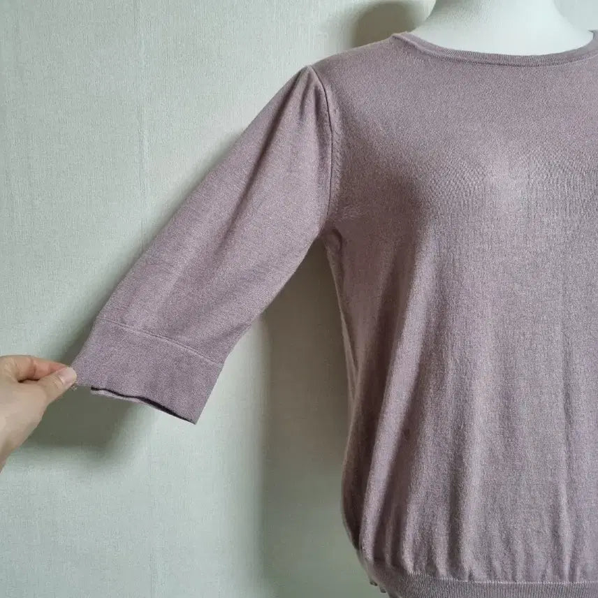 [BUNJANG] Round Neck 3/4 Sleeve Knit Top / 7부 소매 라운드넥 니트 퍼플