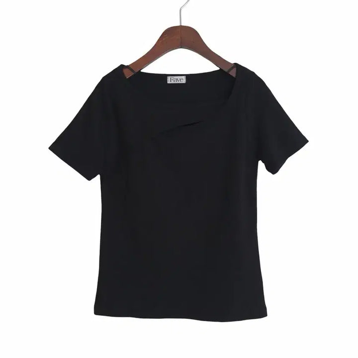 [SOLD OUT] 교신안함)사선 슬릿 반팔 티셔츠-블랙