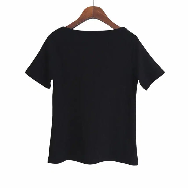 [SOLD OUT] 교신안함)사선 슬릿 반팔 티셔츠-블랙