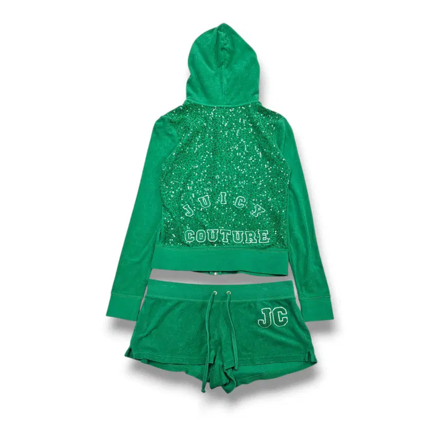 [BUNJANG] Juicy Couture Sequin Apple Green Velour Set / S Juicy Couture 스팽글 애플그린 셋업