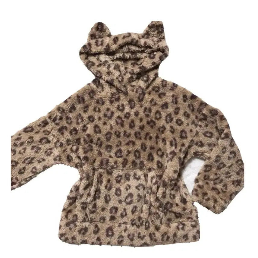 [BUNJANG] Nekomimi Leopard Hooded Sweatshirt Vintage Loungewear / 네코미미 레오파드 후드티 오네갸루 빈티지 홈웨어 룸웨어 후드집업 히메갸루