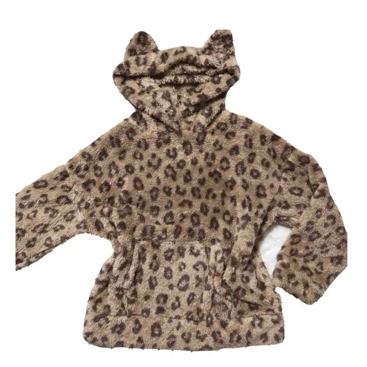 [BUNJANG] Nekomimi Leopard Hooded Sweatshirt Vintage Loungewear / 네코미미 레오파드 후드티 오네갸루 빈티지 홈웨어 룸웨어 후드집업 히메갸루