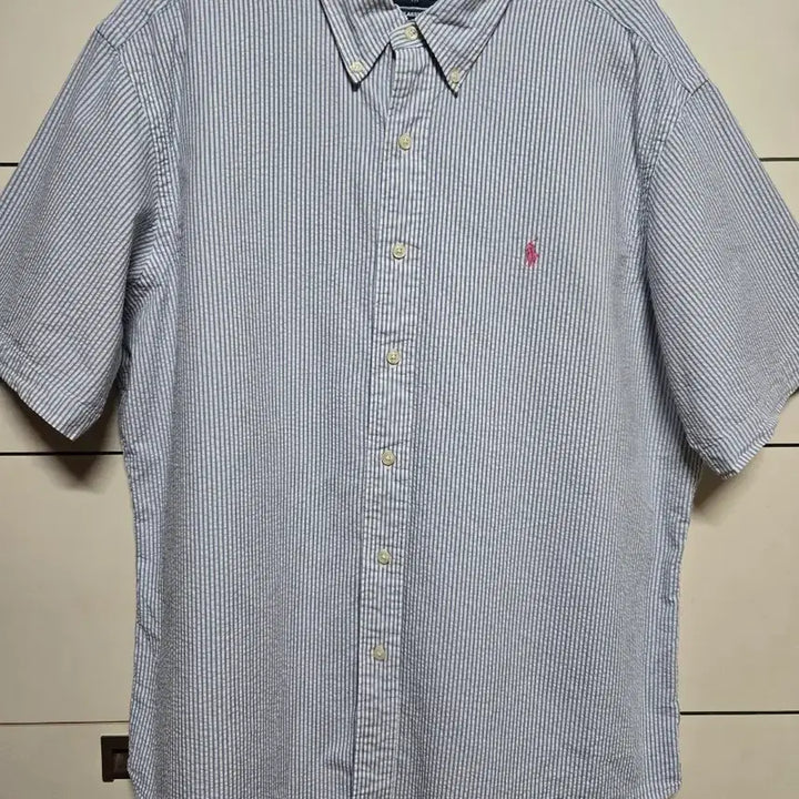 [SOLD OUT] 폴로 랄프로렌 남성 시어서커 블루 스트라이프 반팔셔츠(클레식핏 XL)