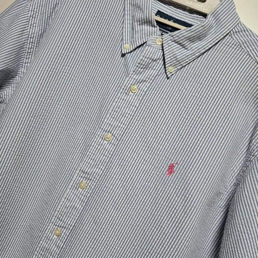 [SOLD OUT] 폴로 랄프로렌 남성 시어서커 블루 스트라이프 반팔셔츠(클레식핏 XL)