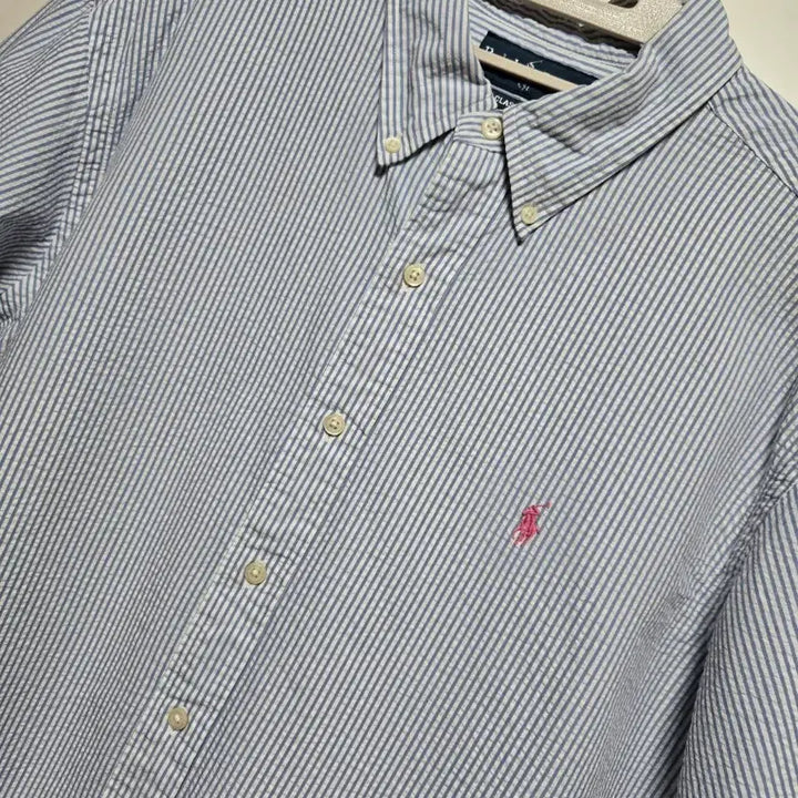[SOLD OUT] 폴로 랄프로렌 남성 시어서커 블루 스트라이프 반팔셔츠(클레식핏 XL)