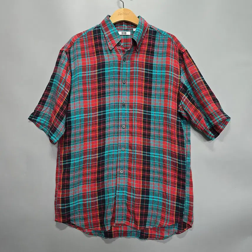 [BUNJANG] Uniqlo U Linen Cotton Checkered Short Sleeve Shirt / 유니클로 U(UNIQLO U) 린넨 코튼 체크 반팔 셔츠 M