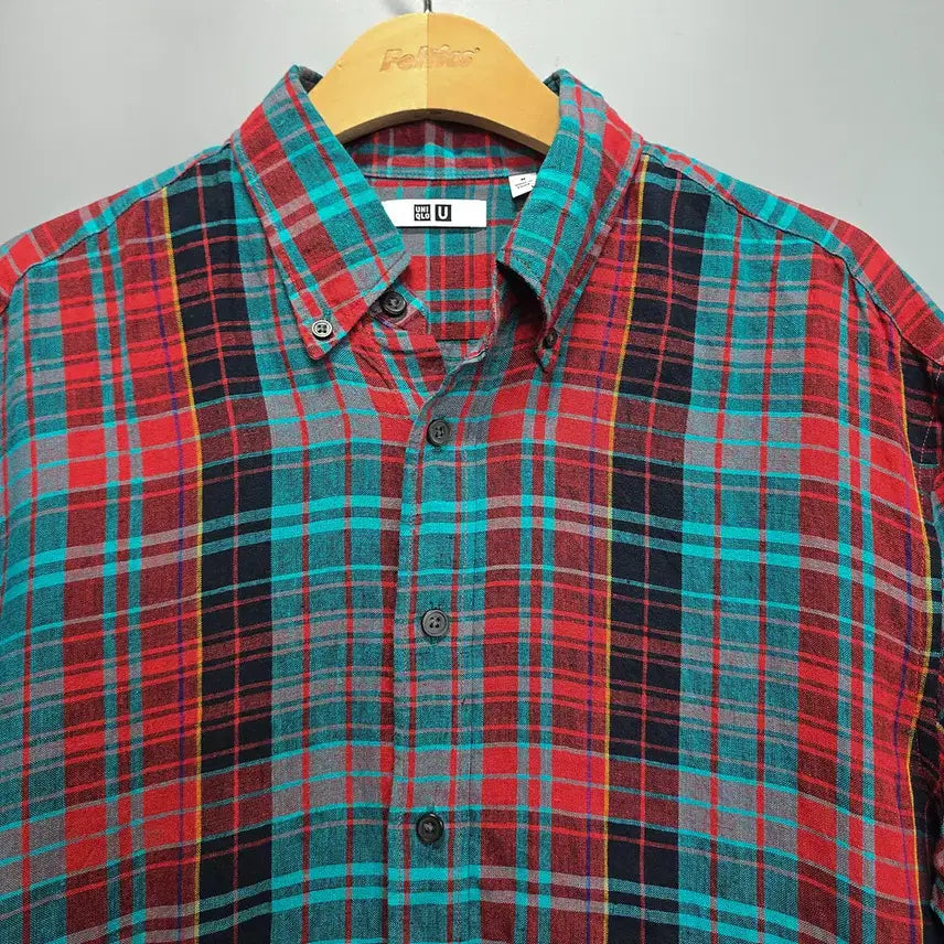 [BUNJANG] Uniqlo U Linen Cotton Checkered Short Sleeve Shirt / 유니클로 U(UNIQLO U) 린넨 코튼 체크 반팔 셔츠 M