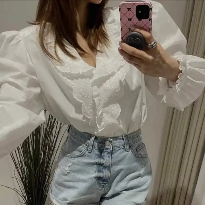 [BUNJANG] Ivory Lace Cotton Blouse / 교신안함)아이보리 레이스 코튼 블라우스