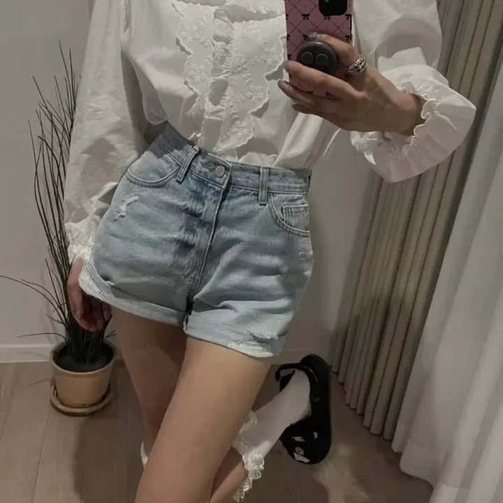 [BUNJANG] Ivory Lace Cotton Blouse / 교신안함)아이보리 레이스 코튼 블라우스