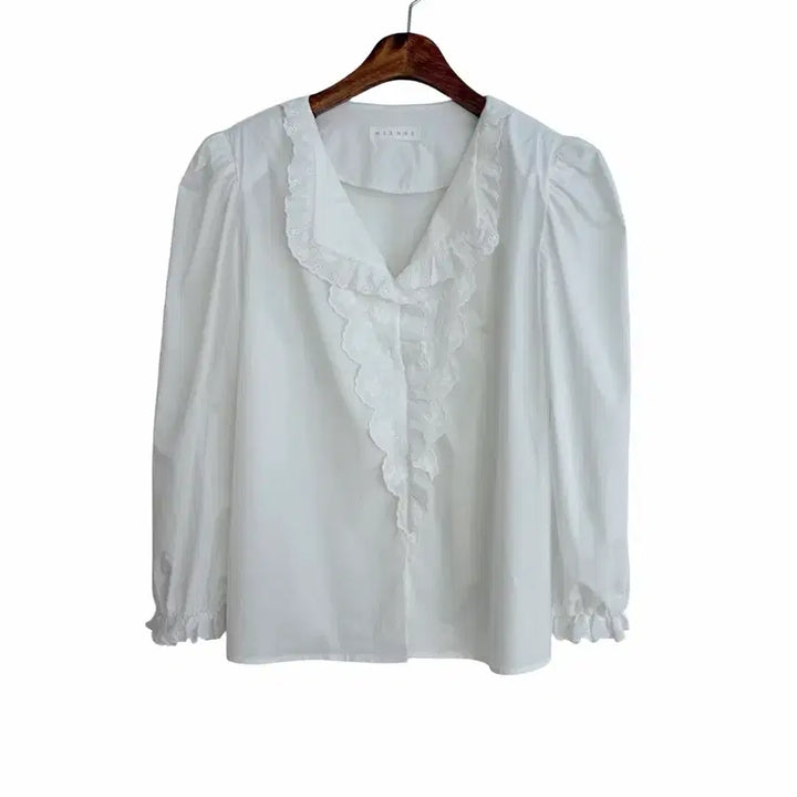 [BUNJANG] Ivory Lace Cotton Blouse / 교신안함)아이보리 레이스 코튼 블라우스