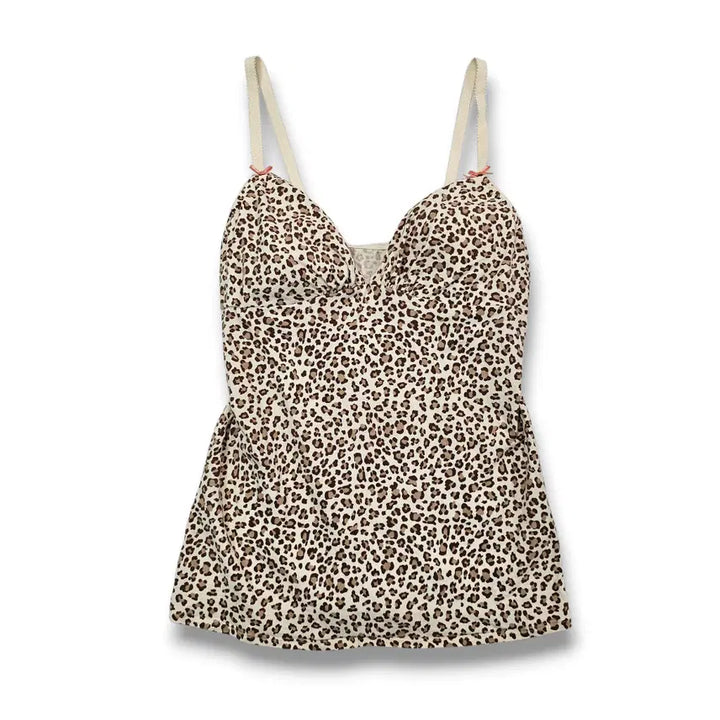 [BUNJANG] Vintage Leopard Print Ribbon Sleeveless Top / XS VTG 레오파드 리본 슬리브리스