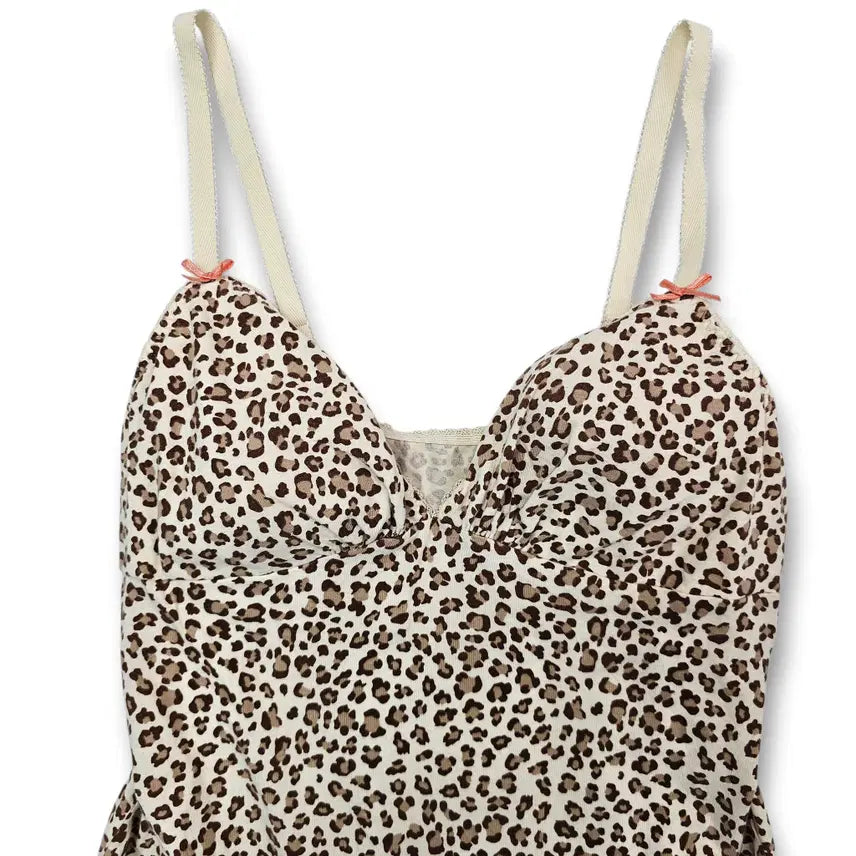 [BUNJANG] Vintage Leopard Print Ribbon Sleeveless Top / XS VTG 레오파드 리본 슬리브리스