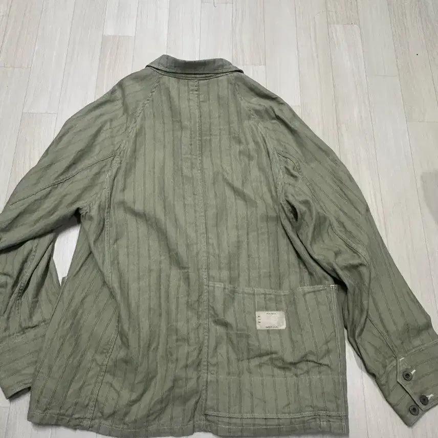[BUNJANG] Capital Green Gibson Stripe Linen Cotton Blend Overshirt / 캐피탈 그린 깁슨 스트라이프 리넨 코튼 블렌드 오버셔츠