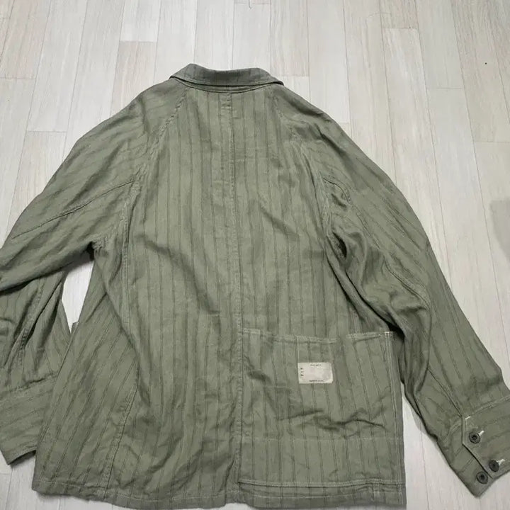 [BUNJANG] Capital Green Gibson Stripe Linen Cotton Blend Overshirt / 캐피탈 그린 깁슨 스트라이프 리넨 코튼 블렌드 오버셔츠