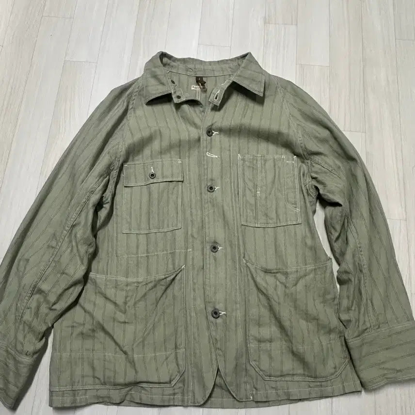 [BUNJANG] Capital Green Gibson Stripe Linen Cotton Blend Overshirt / 캐피탈 그린 깁슨 스트라이프 리넨 코튼 블렌드 오버셔츠