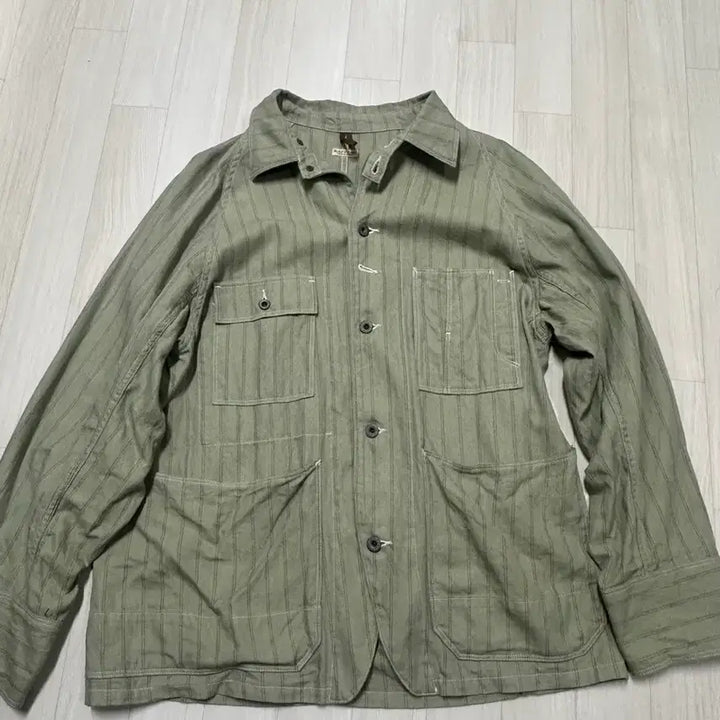 [BUNJANG] Capital Green Gibson Stripe Linen Cotton Blend Overshirt / 캐피탈 그린 깁슨 스트라이프 리넨 코튼 블렌드 오버셔츠