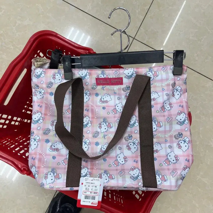 [BUNJANG] Aveil Hello Kitty Pink Check Shoulder Tote Bag / 아베일 정품 산리오 헬로키티 핑크 체크 숄더백 토트백