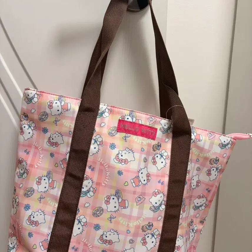 [BUNJANG] Aveil Hello Kitty Pink Check Shoulder Tote Bag / 아베일 정품 산리오 헬로키티 핑크 체크 숄더백 토트백