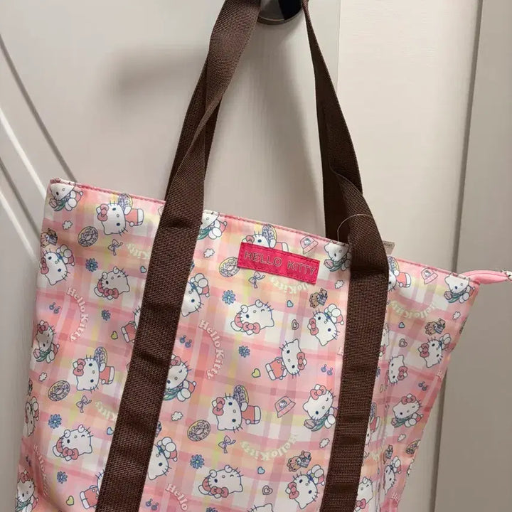 [BUNJANG] Aveil Hello Kitty Pink Check Shoulder Tote Bag / 아베일 정품 산리오 헬로키티 핑크 체크 숄더백 토트백