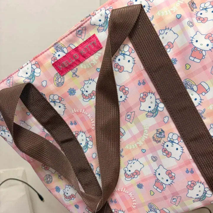 [BUNJANG] Aveil Hello Kitty Pink Check Shoulder Tote Bag / 아베일 정품 산리오 헬로키티 핑크 체크 숄더백 토트백