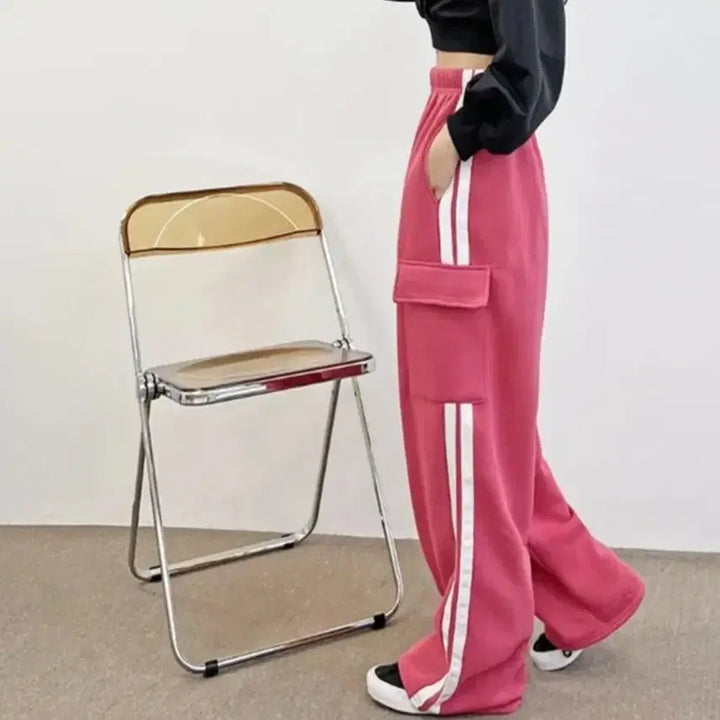 [BUNJANG] Pink Straight Cargo Jogger Pants / 핑크색 스트레이트 카고 조거 팬츠