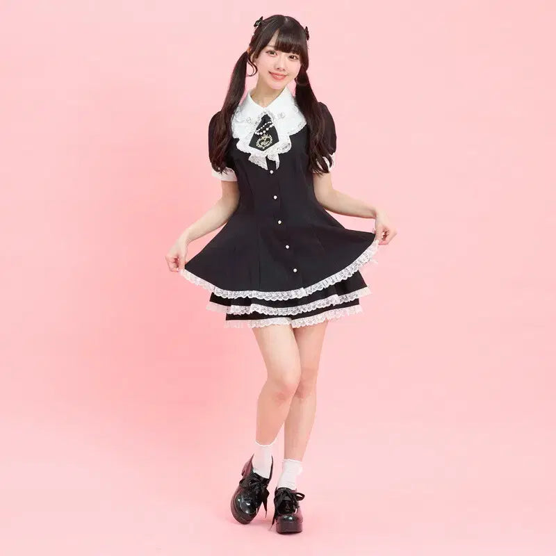 [BUNJANG] Secret Honey Ruffle Neck Tie Short Sleeve Setup / 시크릿허니 러플 넥타이 반팔 셋업