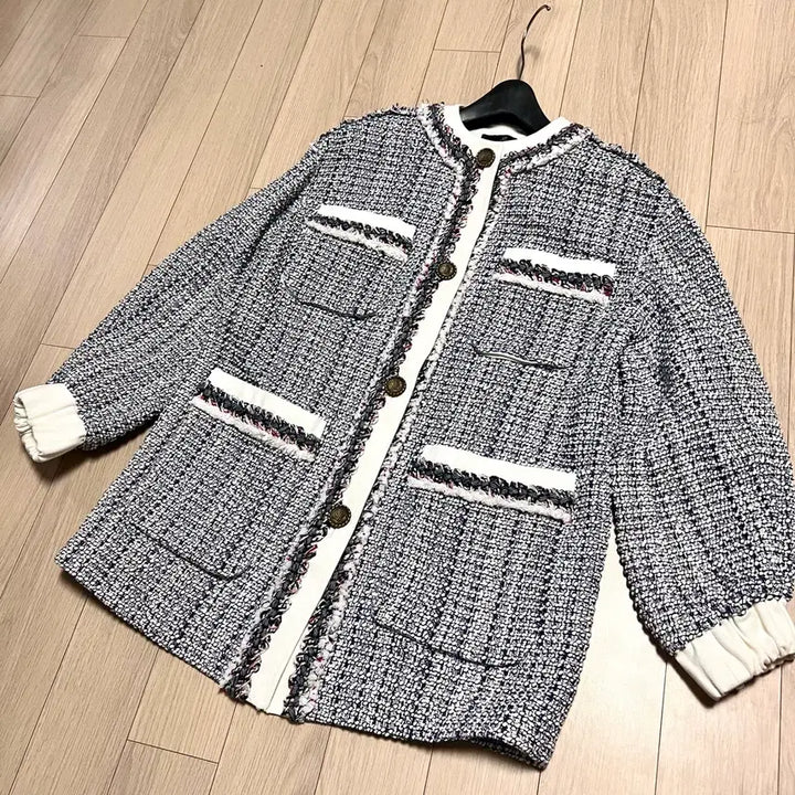 [BUNJANG] LANVIN Tweed Jacket Cardigan / 한섬 랑방컬렉션 LANVIN 135만 트위드 자켓 가디건노카라라운드넥퍼프