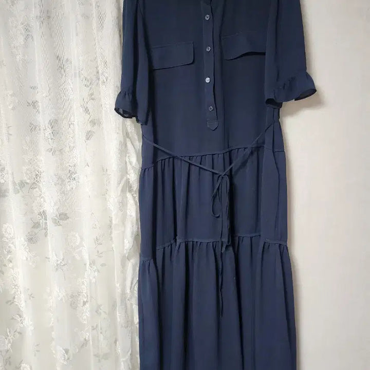 [BUNJANG] Navy Chiffon Long Dress / si네이비색 쉬폰 롱 원피스 FREE