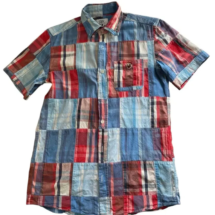 [BUNJANG] BAPE Madras Patchwork Short Sleeve Shirt / BAPE 2015 베이프 마드라스 체크 패치워크 셔츠
