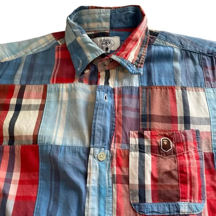 [BUNJANG] BAPE Madras Patchwork Short Sleeve Shirt / BAPE 2015 베이프 마드라스 체크 패치워크 셔츠