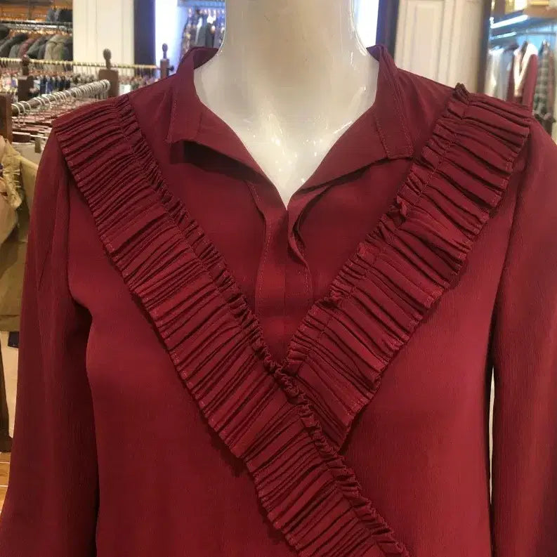[BUNJANG] BonnyPay Red Asymmetrical Pleated Long Dress / 보니페이 레드 언발 플리츠 원피스