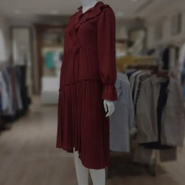 [BUNJANG] BonnyPay Red Asymmetrical Pleated Long Dress / 보니페이 레드 언발 플리츠 원피스