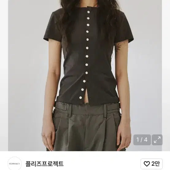 [BUNJANG] Please Project Round Button Slim Shirt / 플리즈프로젝트 반팔티(ROUND BUTTON SLIM SHIRT, CH)