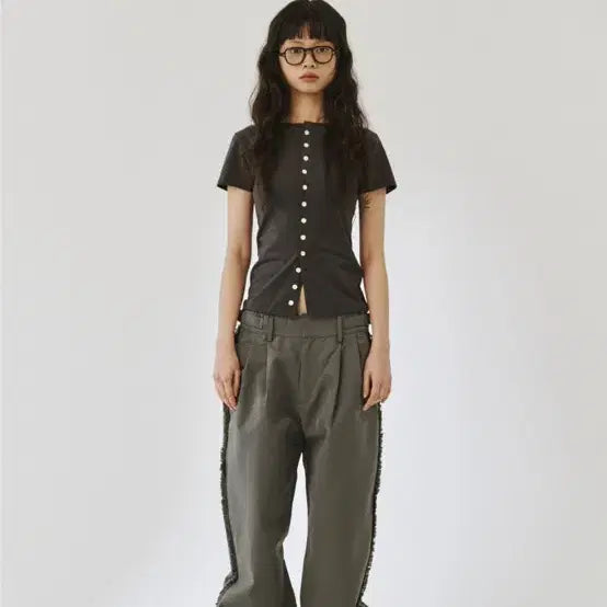 [BUNJANG] Please Project Round Button Slim Shirt / 플리즈프로젝트 반팔티(ROUND BUTTON SLIM SHIRT, CH)