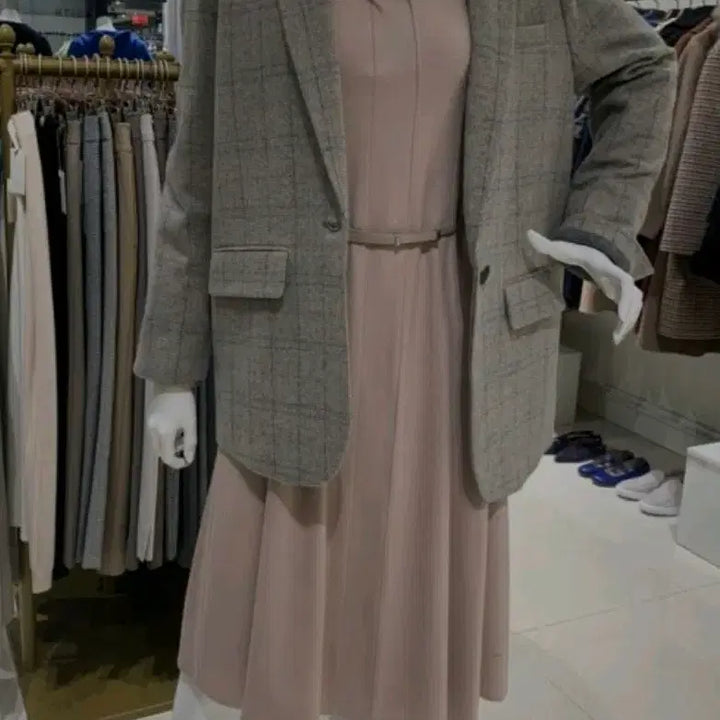[BUNJANG] KEITH Beige Wool Suit Dress with Belt / KEITH 키이스 베이지 정장 원피스