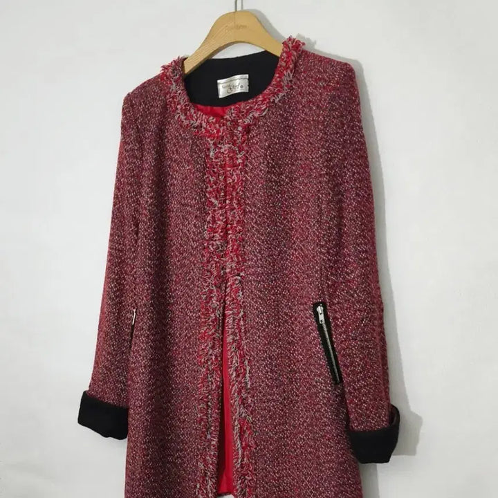 [BUNJANG] Sense Girl Red Tweed Wool Long Jacket / 새제품!센스걸 레드 트위드 울롱자켓