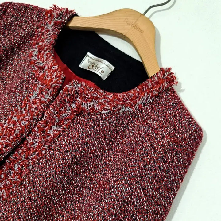 [BUNJANG] Sense Girl Red Tweed Wool Long Jacket / 새제품!센스걸 레드 트위드 울롱자켓